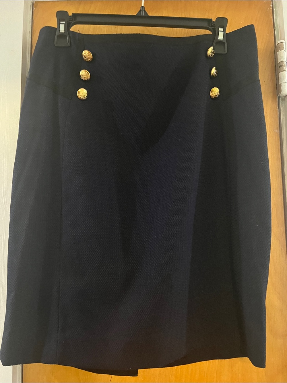 The Limited Navy Pencil Skirt with Gold Accent Buttons